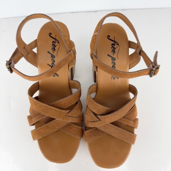 FREE PEOPLE Plateforme Lisbon Maryjane Daim Suede Brandy Retro 60-70βs Boho 39 - Picture 10 of 12